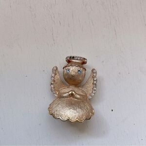 ULTRA Angel Pin Goldtone Rhinestones Halo Praying